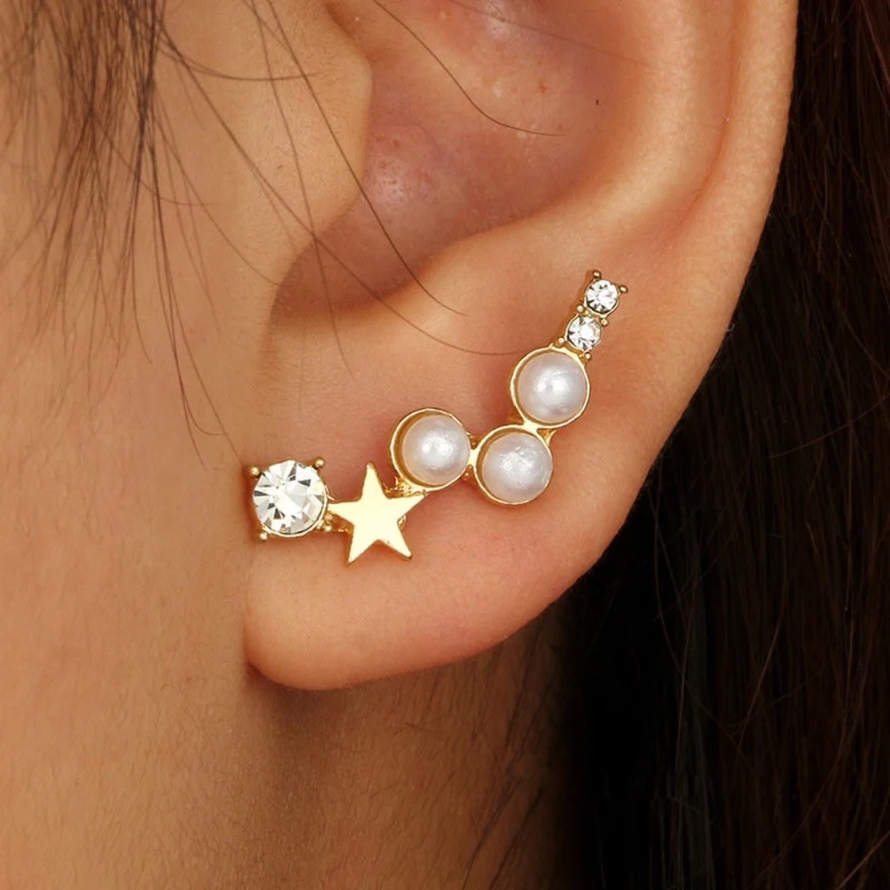 Dainty Star Pearl Earrings, Delicate Earrings, Gold Pearl Star Earrings,  Pierci